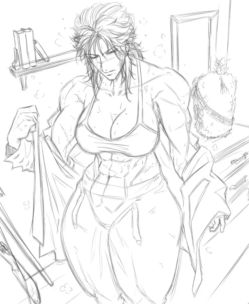 Image breasts,female,large_breasts,long_hair,pants,sweat,background,bra,hat,thick_thighs,voluptuous,muscular,wide_hips,thick_ass,tied_hair,original,original_character,sweatdrop,steam,sweating,sketch,large_ass,scars,military_uniform,muscular_female,taking_clothes_off,undressing,french_female,military,mirror,scars_all_over,work_in_progress,taking_shirt_off,large_muscles,dresser,historical,nr4ces,sec4,charlotte_dlisle,french