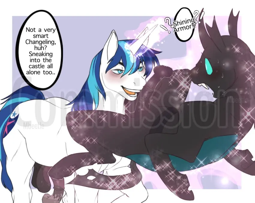 Image blush,blue_eyes,blue_hair,male,penis,sweat,tail,watermark,male/male,yaoi,balls,hair,mythology,gay,sweatdrop,bodily_fluids,fur,genitals,mammal,arthropod,black_body,horn,surprise,white_body,friendship_is_magic,hasbro,my_little_pony,animal_genitalia,animal_penis,mythological_creature,white_fur,equine_genitalia,equid,equine,equine_penis,changeling,shining_armor_(mlp),unicorn,sparkles,medial_ring,distracting_watermark,mythological_equine,blue_tail,levitation,thorax_(mlp),kpkorgi