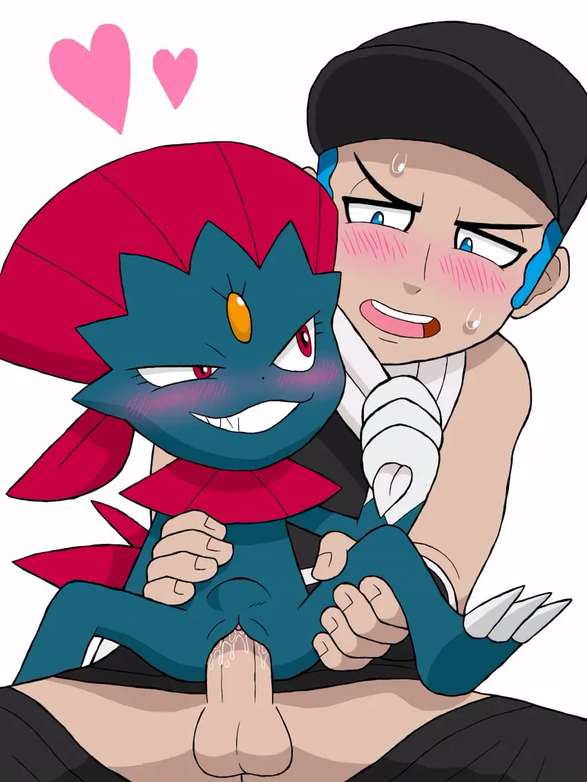 Image blush,clothing,female,hi_res,human,red_eyes,blue_eyes,blue_hair,male,penis,pokemon,pokemon_(species),sweat,hat,headwear,digital_media_(artwork),headgear,teeth,balls,hair,anthro,vaginal_penetration,absurd_res,nintendo,penetration,genital_fluids,bodily_fluids,genitals,mammal,looking_at_another,interspecies,2024,3:4,blush_lines,generation_4_pokemon,heart_symbol,vaginal_fluids,pokephilia,weavile,npc_trainer,knight-of-syrinx,punk_guy_(pokemon),punk_guy_(pokemon_sm)