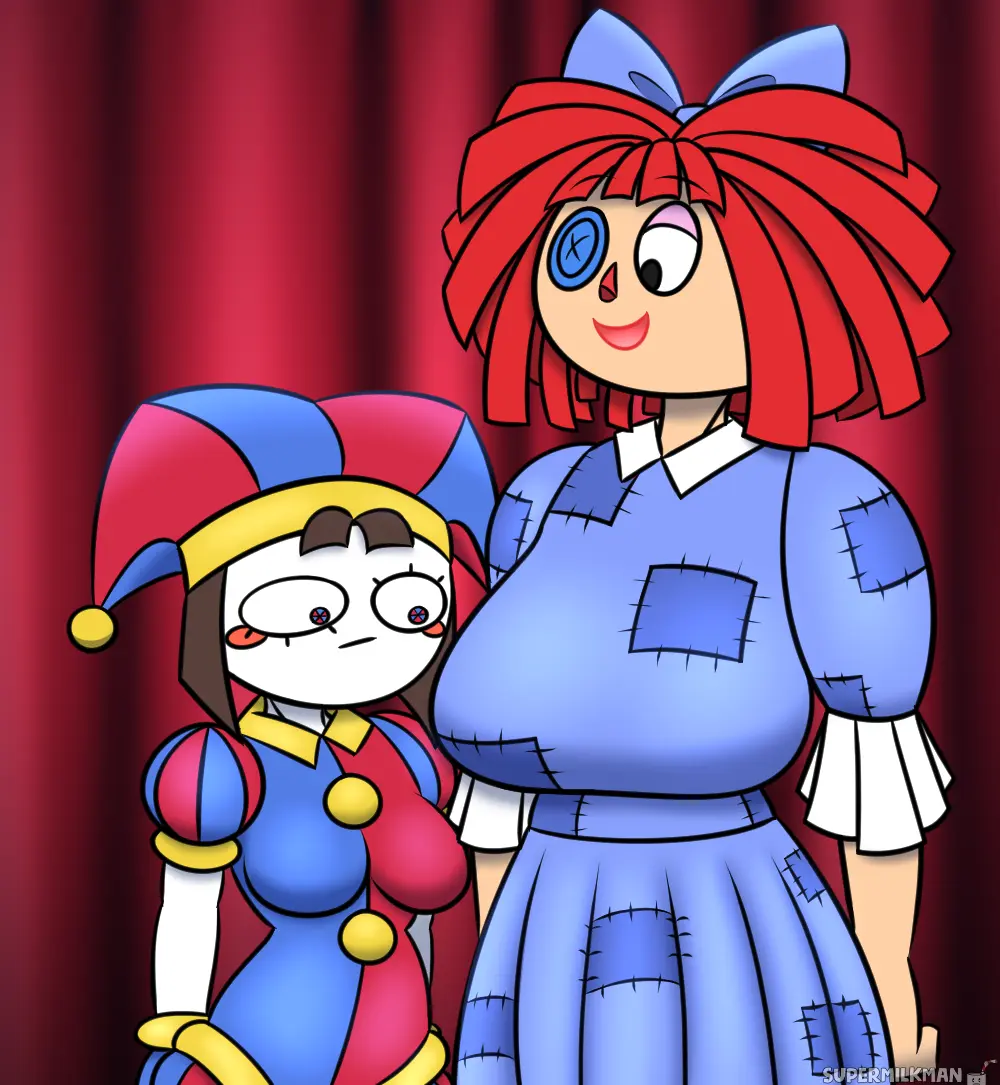 Image big_breasts,breasts,female,female_only,2girls,red_hair,female_focus,small_breasts,tagme,dress,brown_hair,alternate_version_available,self_upload,short_stack,taller_girl,sfw,pomni,pomni_(the_amazing_digital_circus),ragatha_(the_amazing_digital_circus),the_amazing_digital_circus,alternate_version_at_source,jester_outfit,jester_hat,looking_at_breasts,ragatha,supermilkman,sfw_version