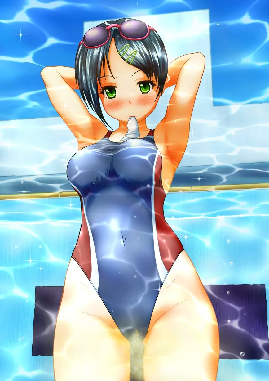 Image one-piece_swimsuit,swimsuit,original,original_character,swimwear,peeing,omorashi,peeing_self,urine,urine_stream,urinating_female,urination,pullpull15,peeing_underwater