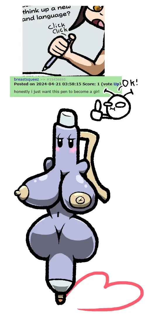 Image 1girls,blush,breasts,female,large_breasts,white_background,bedroom_eyes,large_ass,inanimate_object,chabble,pen,writing,rule_34_comment,ink_pen,scribbling,writing_utensil