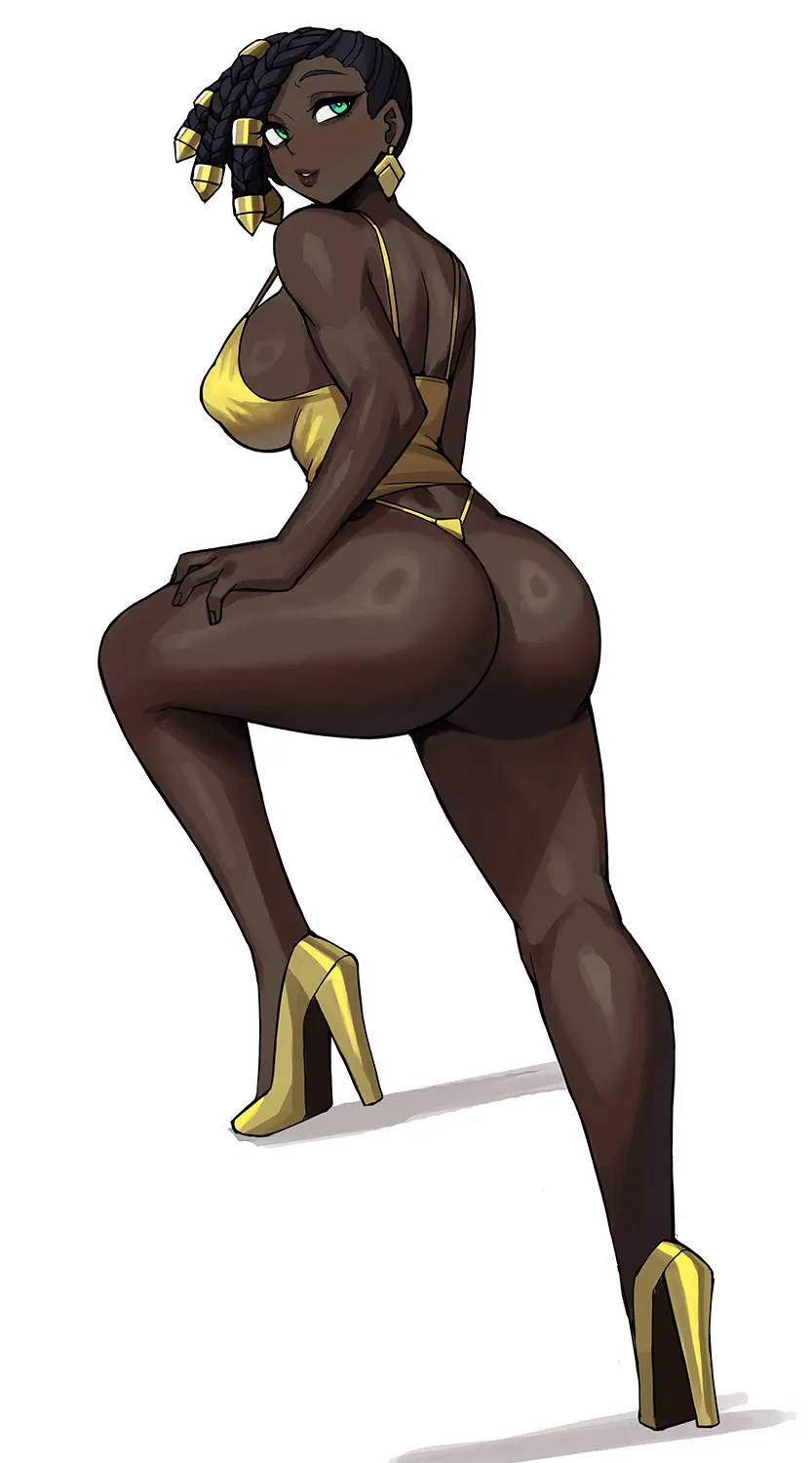 Image 1girls,big_breasts,breasts,female,solo,big_ass,bubble_butt,earrings,dark_skin,green_eyes,dark-skinned_female,high_heels,league_of_legends,commission,braided_hair,dreadlocks,donburikazoku,senna_(league_of_legends)