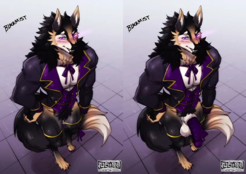 Image clothing,hi_res,solo,male,penis,canid,canine,genitals,mammal,animal_genitalia,sheath,costume,suit,classy,lazydez,aaron_(disambiguation),blackmist333