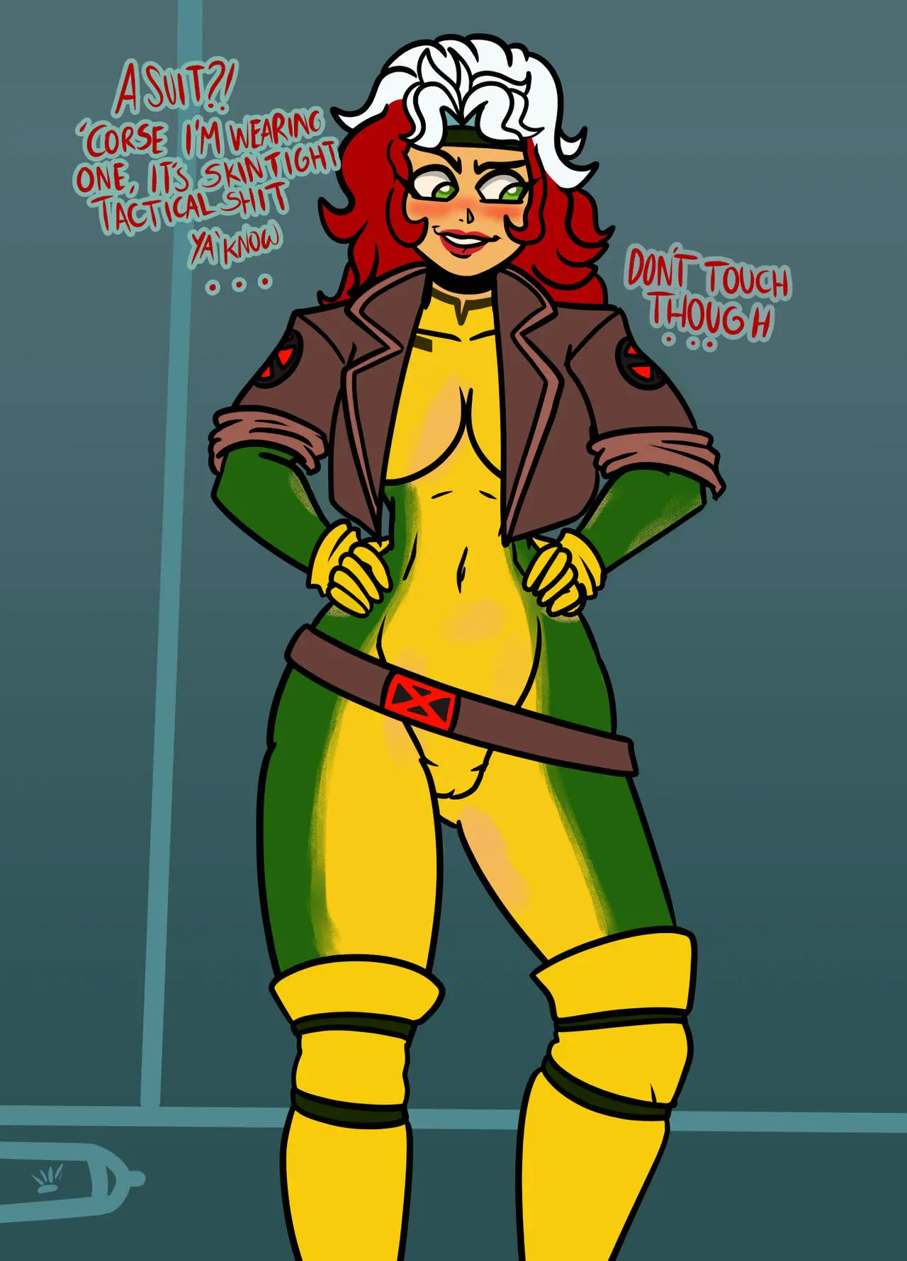 Image female,nude,pussy,female_focus,nude_female,naked,dialogue,naked_female,marvel,marvel_comics,x-men,painted_clothes,rogue_(x-men),exhibitionism,body_paint,exhibitionist,sqootshy