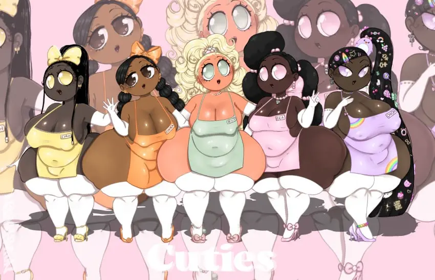 Image bow,female,long_hair,thick_thighs,thigh_socks,dark-skinned_female,cute,high_heels,waitress,shortstack,short_stack,apron_only,ebony,adorable,pastel,nahajjagun,bea_(nahajjagun),bianca_(nahajjagun),chichi_(nahajjagun),cuties_(nahajjagun),evah_(nahajjagun),trixie_(nahajjagun)