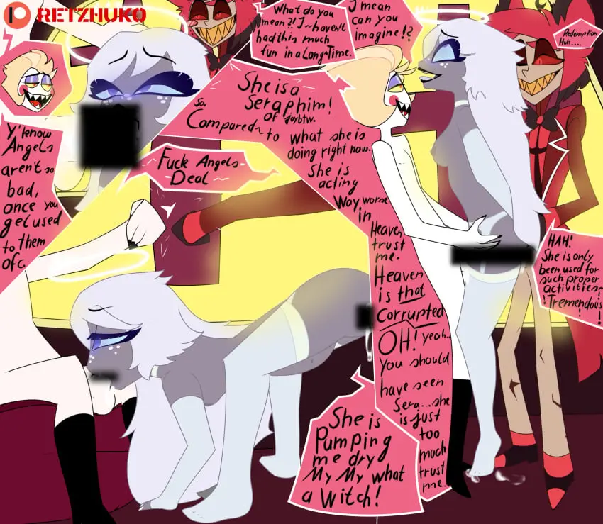 Image female,smile,male,straight,male/female,halo,censored,blowjob,glowing_eyes,comic,comic_page,alastor_(hazbin_hotel),hazbin_hotel,glowing,blowjob_face,retzhuko_(artist),lucifer_morningstar_(hazbin_hotel),vivienne_medrano,emily_(hazbin_hotel),vivziepop