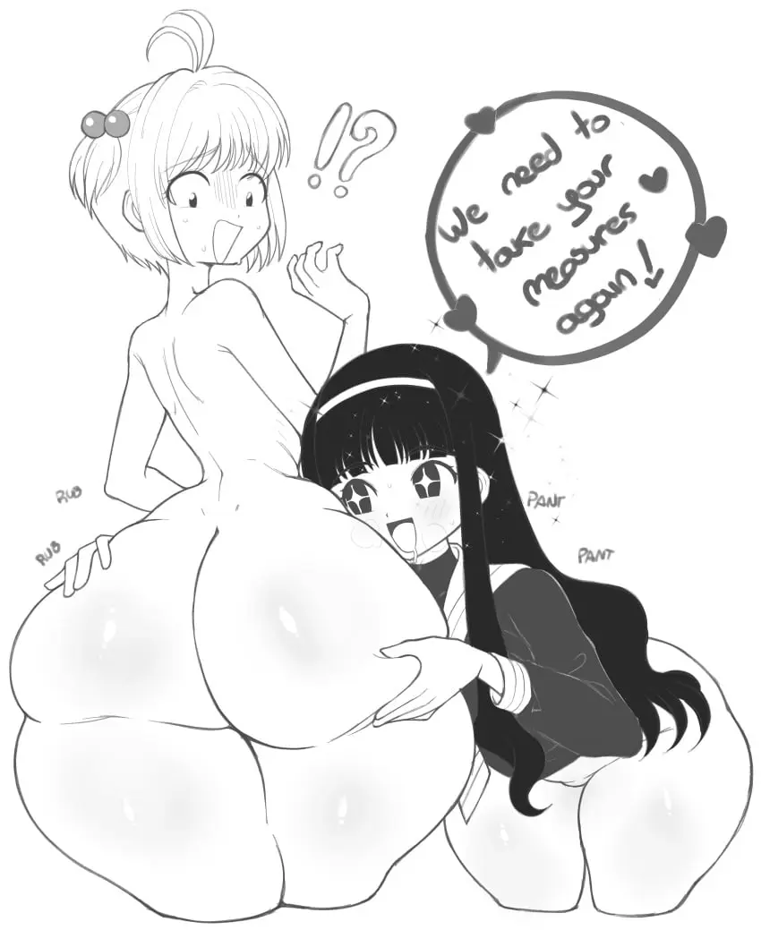Image breasts,female,human,long_hair,2girls,black_hair,multiple_girls,ass,big_ass,bottom_heavy,huge_ass,thick_thighs,uncensored,voluptuous,wide_hips,text,monochrome,dialogue,yuri,surprised,huge_thighs,rubbing,greyscale,ass_worship,thanuki,thanukiart,ass_awe,cardcaptor_sakura,sakura_kinomoto,tomoyo_daidouji