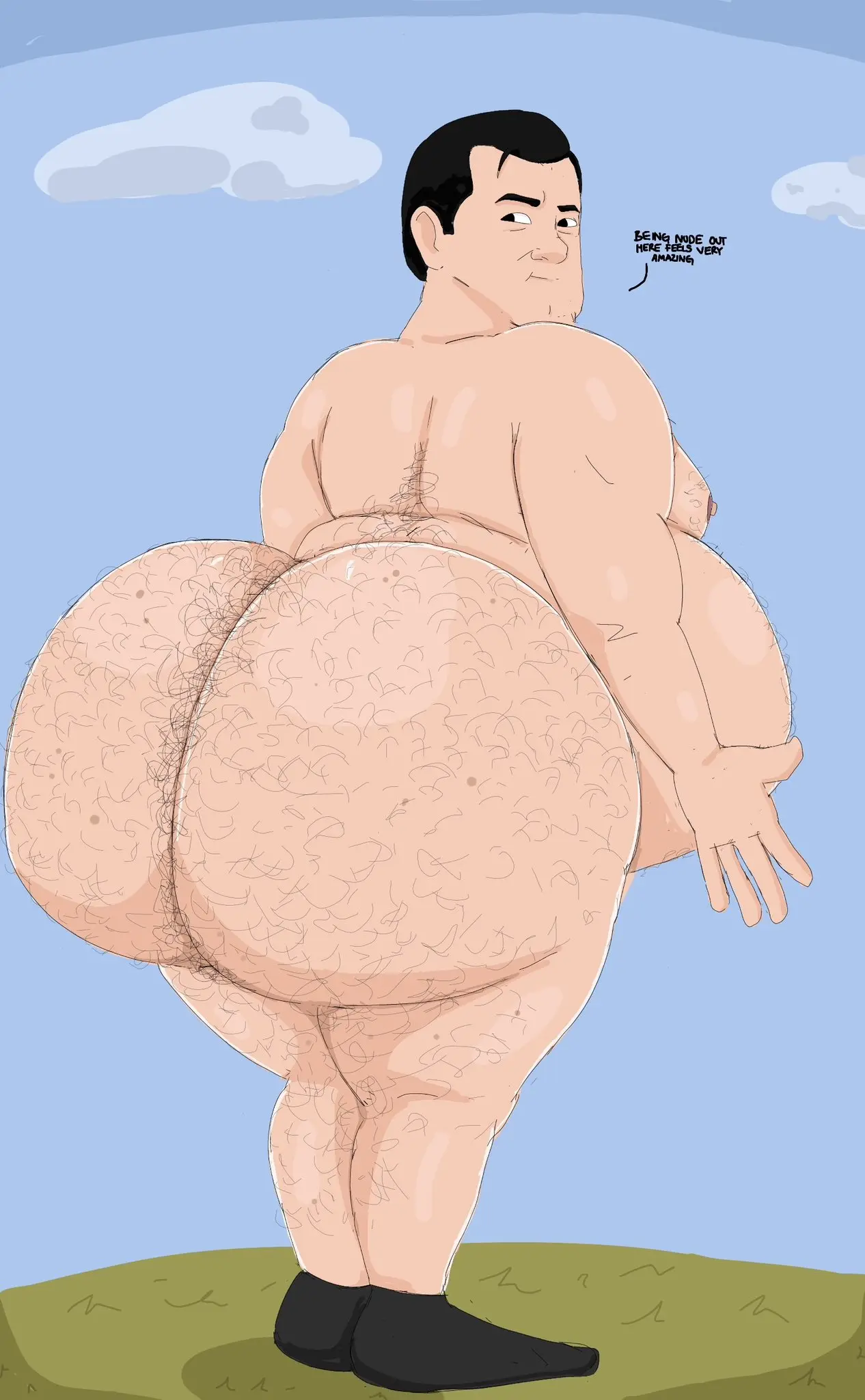 Image solo,1boy,black_hair,male,nude,big_butt,huge_ass,huge_butt,male_only,big_belly,huge_belly,naked,public,solo_male,overweight,obese,moobs,overweight_male,pantsless,shirtless,gigantic_ass,public_nudity,obese_male,fat_belly,bhm,shirtless_male,gigantic_butt,animehikaridesu,ball_belly,big_as,randy_(tpb),trailer_park_boys,pantsless_male