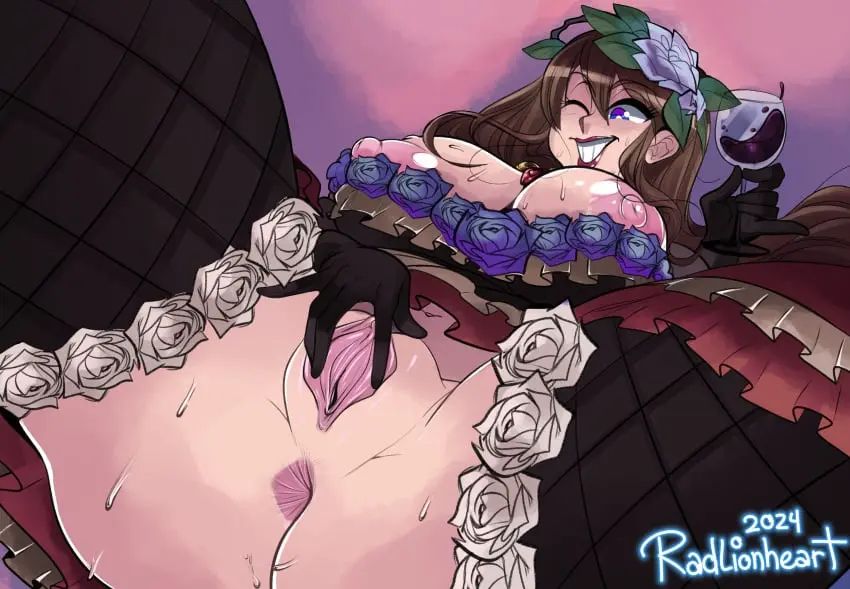 Image breasts,breasts_out,female,nipples,gloves,pussy,anus,stockings,fishnets,asshole,hand_on_pussy,granblue_fantasy,holding_drink,holding_wine_glass,holding_wine,pussy_spread,radlionheart,rosetta_(granblue_fantasy)