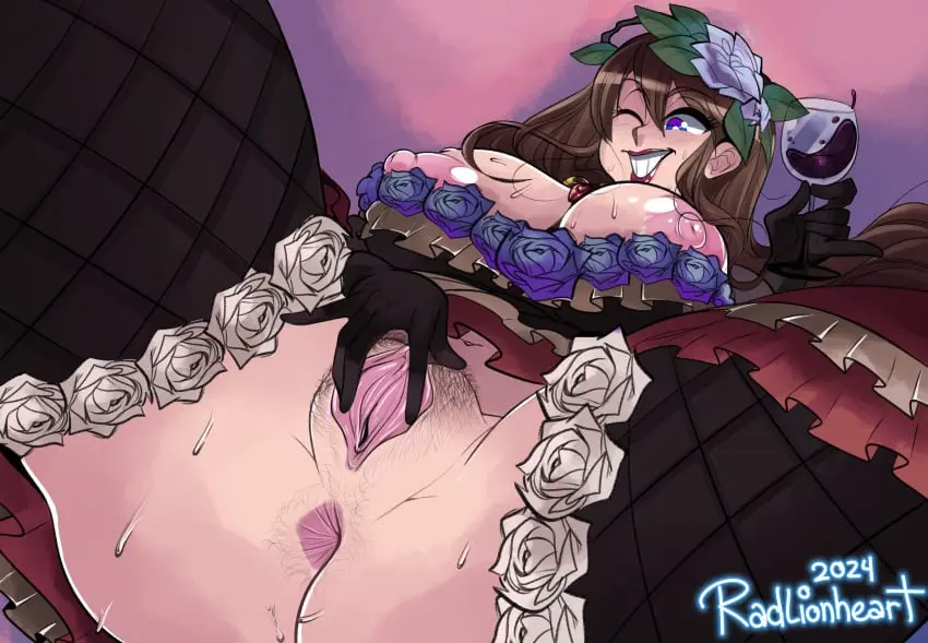 Image breasts,breasts_out,female,nipples,gloves,pussy,anus,stockings,pubic_hair,fishnets,asshole,hand_on_pussy,granblue_fantasy,holding_drink,holding_wine_glass,holding_wine,pussy_spread,radlionheart,rosetta_(granblue_fantasy)