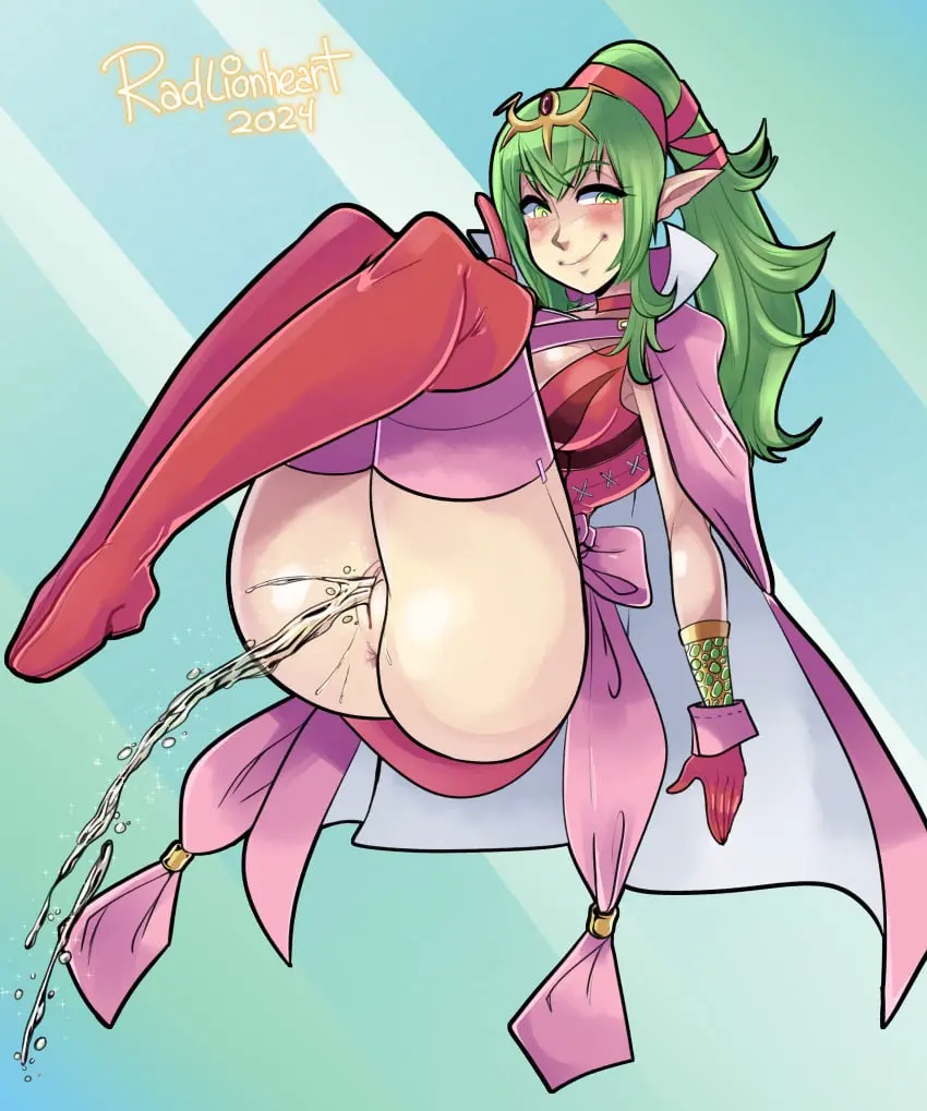Image 1girls,breasts,female,female_only,looking_at_viewer,solo,gloves,pussy,ass,big_ass,hairless_pussy,anus,medium_breasts,nintendo,green_hair,fire_emblem,fire_emblem_awakening,peeing,urine,tiki_(fire_emblem),radlionheart