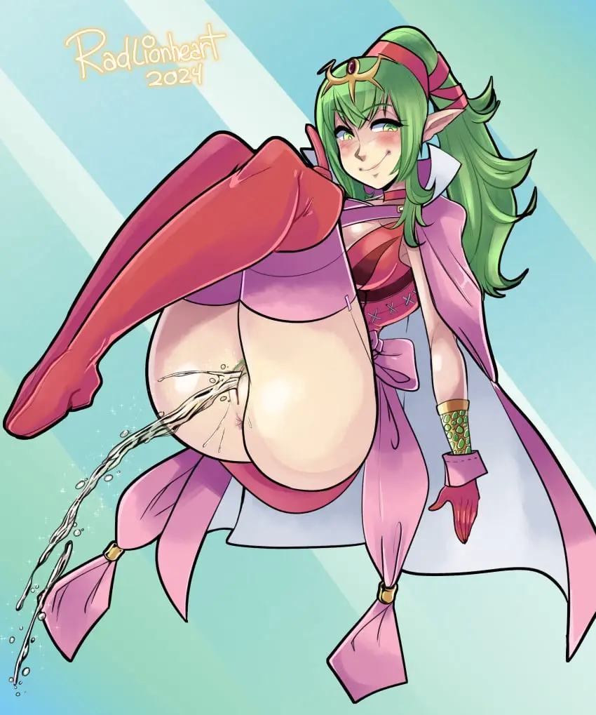 Image 1girls,breasts,female,female_only,looking_at_viewer,solo,gloves,pussy,ass,big_ass,anus,medium_breasts,nintendo,pubic_hair,green_hair,fire_emblem,fire_emblem_awakening,female_pubic_hair,peeing,urine,tiki_(fire_emblem),radlionheart