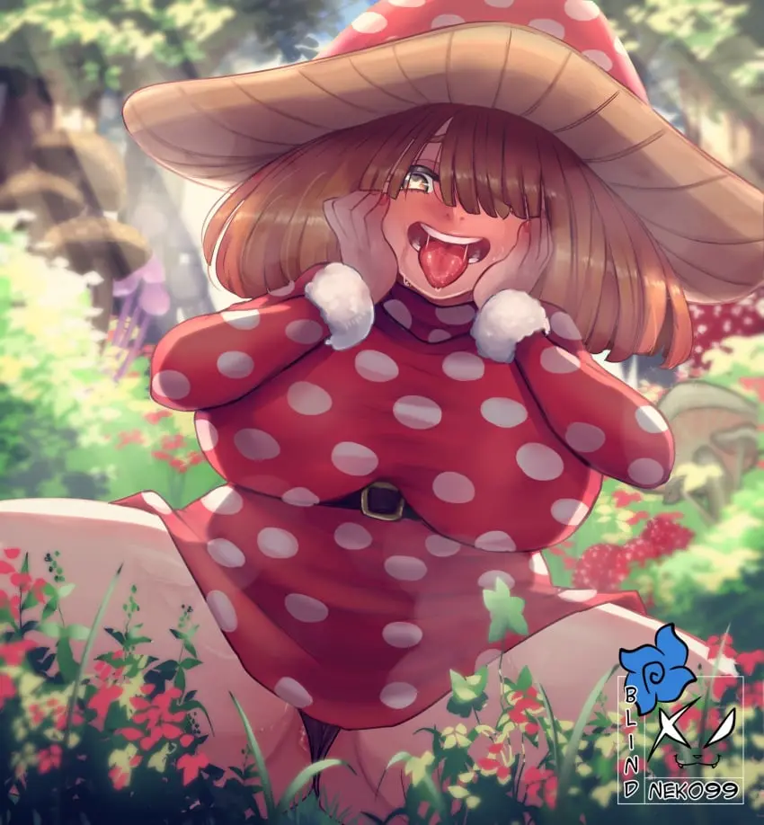 Image 1girls,blush,brown_eyes,female,female_only,human,looking_at_viewer,solo,pussy,tongue,solo_female,spread_legs,my_hero_academia,brown_hair,dress_lift,no_panties,female_human,superheroine,mushroom,innie_pussy,superhero_costume,hero_outfit_(mha),komori_kinoko,blindneko99,correct_artstyle