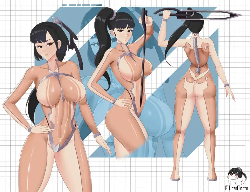 Image 1girls,big_breasts,breasts,brown_eyes,female,large_breasts,simple_background,solo,black_hair,ass,big_ass,ponytail,multiple_views,eve_(stellar_blade),stellar_blade,asian_female,skin_tight,tiredtorto
