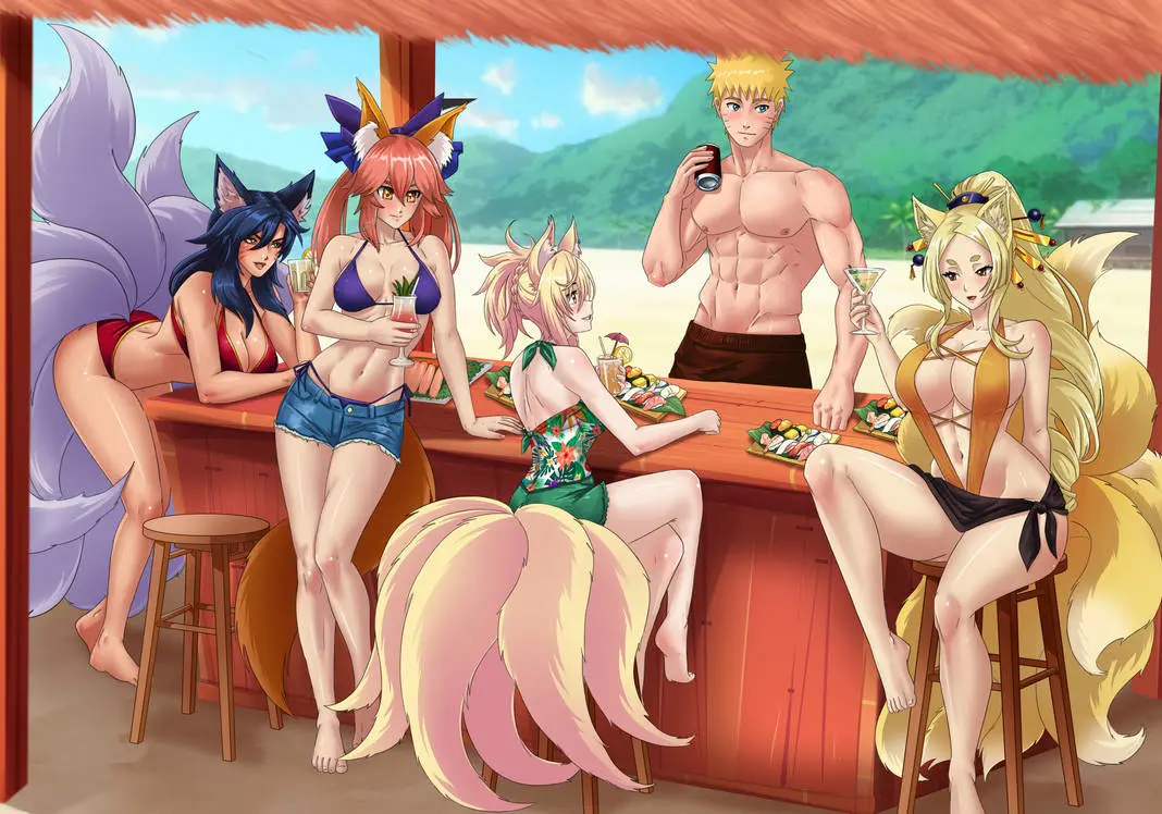 Image female,1boy,male,orange_hair,blonde_hair,fox_ears,fox_girl,fox_tail,naruto,naruto_(series),league_of_legends,fate_(series),4girls,high_school_dxd,ahri,tamamo_no_mae_(fate),naruto_uzumaki,amenoosa,ahri_(league_of_legends),kunou_(high_school_dxd),yasaka_(high_school_dxd)