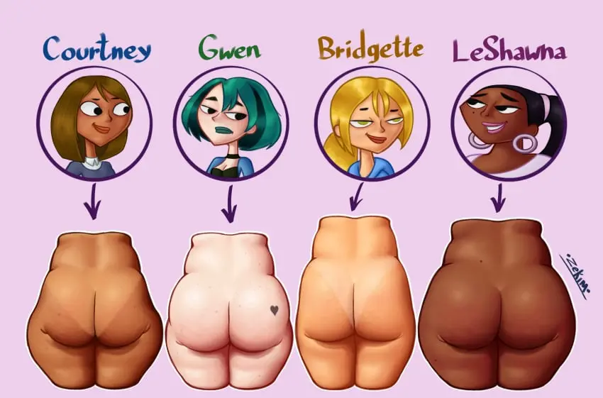 Image female,female_only,light-skinned_female,light_skin,multiple_girls,ass,big_ass,big_butt,huge_ass,huge_butt,thighs,uncensored,dark_skin,wide_hips,text,pale-skinned_female,pale_skin,tanline,dark-skinned_female,rear_view,gwen_(tdi),total_drama_island,ass_focus,big_thighs,4girls,butt_focus,ass_bigger_than_head,take_your_pick,ass_comparison,courtney_(tdi),bridgette_(tdi),leshawna_(tdi),ass_chart,flipz89