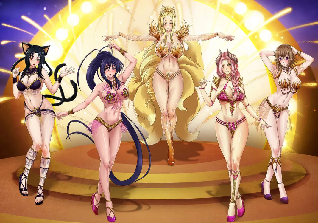 Image breasts,female,large_breasts,long_hair,black_hair,multiple_girls,tail,voluptuous,cat_ears,huge_breasts,pink_hair,blonde_hair,brown_hair,cat_tail,high_heels,fox_ears,fox_girl,fox_tail,multi_tail,harem,tails,akeno_himejima,high_school_dxd,5girls,kitsune,venelana_gremory,kuroka_(high_school_dxd),amenoosa,yasaka_(high_school_dxd),carnival_outfit,roygun_belphegor