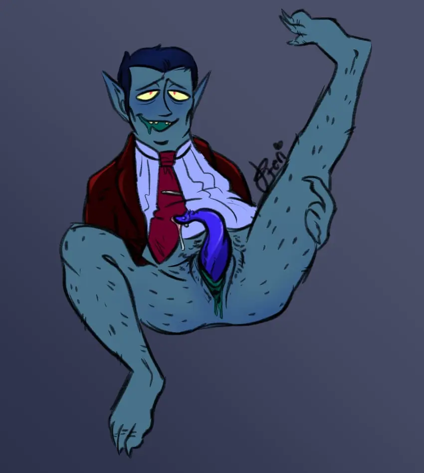 Image blush,clothing,hi_res,male,humanoid,male_only,monster,demon,half-closed_eyes,tentacle,narrowed_eyes,non-human,demon_humanoid,humanoid_pointy_ears,adventure_time,cartoon_network,non-human_only,suit,penis_tentacles,disheveled,hunson_abadeer,pteri_(artist)