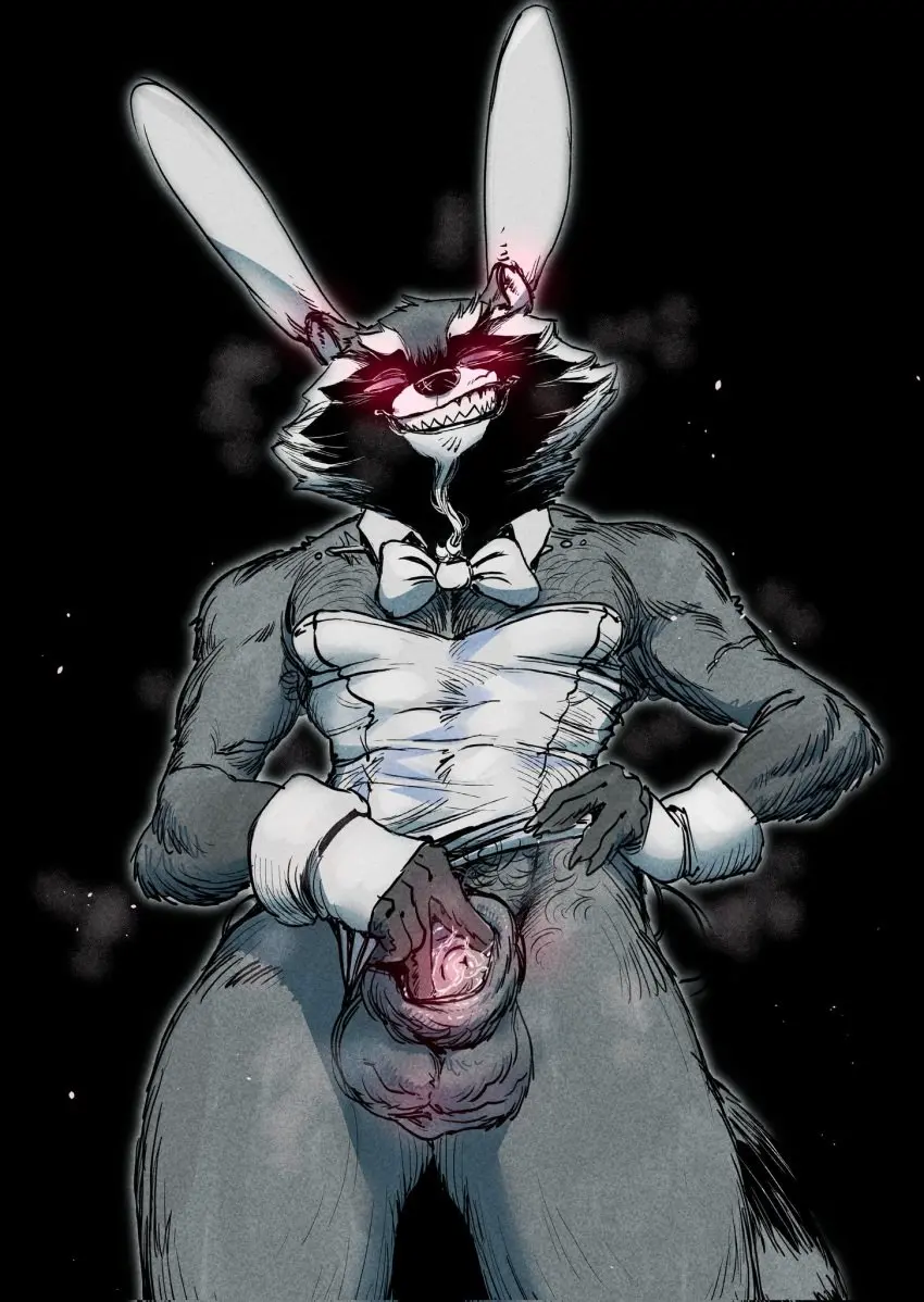 Image clothed,clothing,hi_res,looking_at_viewer,red_eyes,simple_background,smile,solo,cum,male,crossdressing,male_only,teeth_showing,black_background,anthro,hand_on_hip,monochrome,genital_fluids,bodily_fluids,genitals,mammal,fingering,bunnysuit,steam,raccoon,teasing,teasing_viewer,animal_genitalia,sheath,pubes,marvel,marvel_comics,costume,guardians_of_the_galaxy,procyonid,rocket_raccoon,body_hair,greyscale,bunny_costume,sheath_play,concosive,cum_in_sheath,sheath_fingering