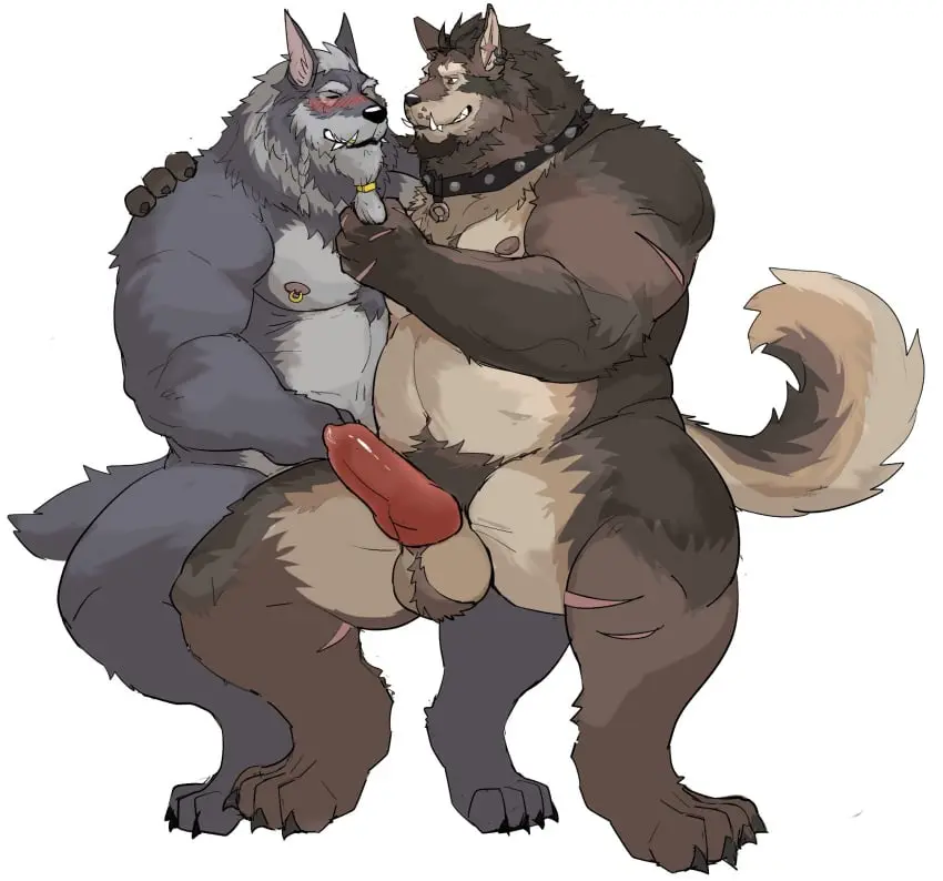 Image hi_res,nipples,simple_background,white_background,male,nude,penis,duo,muscular,muscular_male,2boys,male/male,male_only,teeth,balls,anthro,piercing,warcraft,world_of_warcraft,gay,collar,canid,canine,canis,fur,genitals,grey_body,grey_fur,mammal,wolf,muscular_anthro,fangs,nipple_piercing,scar,brown_fur,animal_genitalia,animal_penis,canine_genitalia,canine_penis,knot,tuft,were,werecanid,brown_body,overweight,blizzard_entertainment,worgen,overweight_male,ball_tuft,genn_greymane,worgen_with_tail,bruno_(rossciaco),fuddyblog