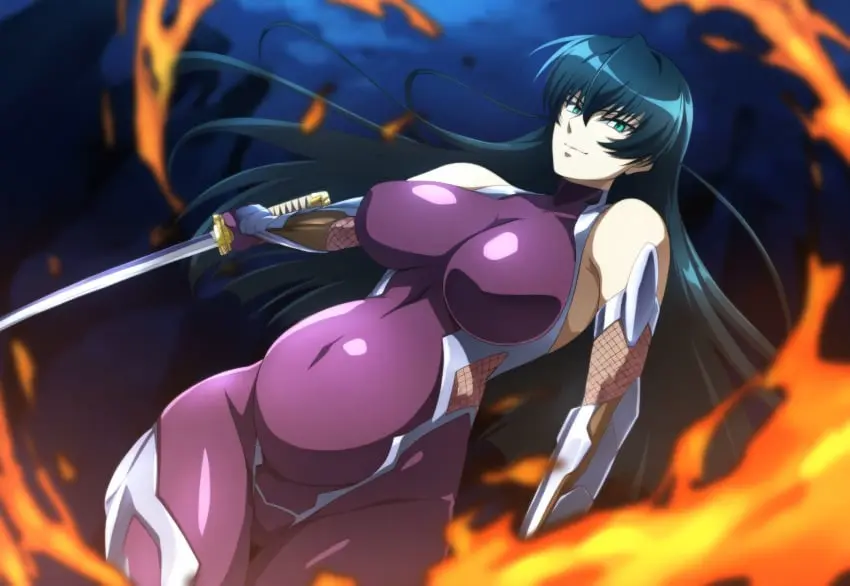 Image breasts,female,looking_at_viewer,thick_thighs,milf,ai_generated,pregnant,pregnant_belly,pregnant_female,huge_breasts,fishnets,igawa_asagi,katana,taimanin_asagi,ninja_girl,sssin2160