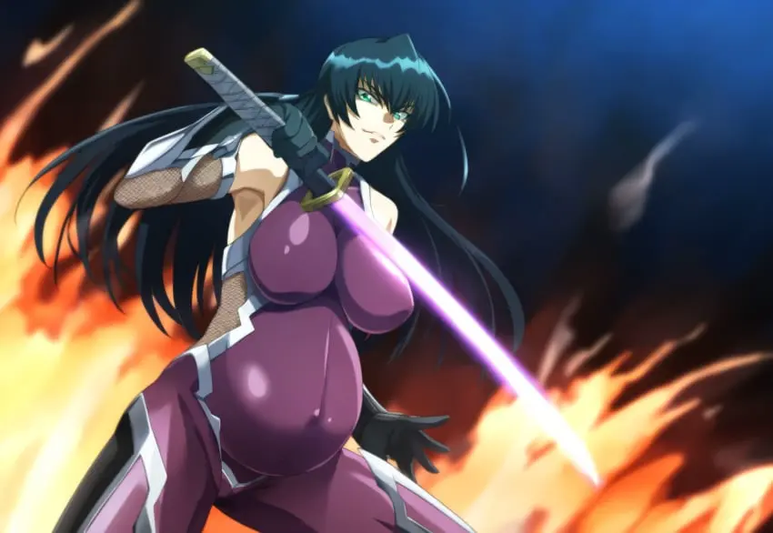 Image breasts,female,looking_at_viewer,thick_thighs,milf,ai_generated,pregnant,pregnant_female,huge_breasts,fishnets,igawa_asagi,katana,taimanin_asagi,ninja_girl,sssin2160