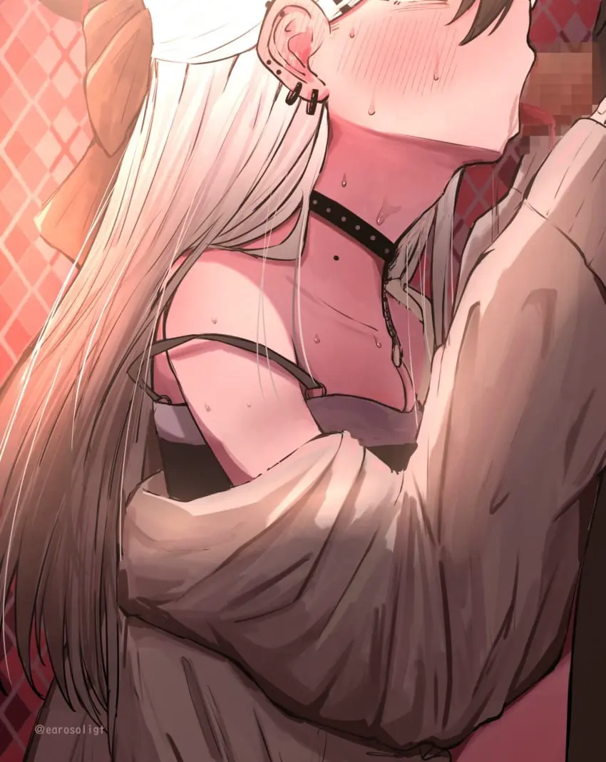Image blush,female,highres,long_hair,white_hair,1boy,black_hair,male,oral,penis,straight,sweat,tongue_out,blue_archive,choker,tongue,fellatio,multicolored_hair,solo_focus,drooling,piercing,dress,mole,censored,mosaic_censoring,saliva,off_shoulder,two-tone_hair,black_choker,black_dress,brown_jacket,commentary_request,ear_blush,ear_piercing,earosoligt,from_side,jacket,kayoko_(blue_archive),kayoko_(dress)_(blue_archive),mole_on_collarbone,official_alternate_costume,strap_slip