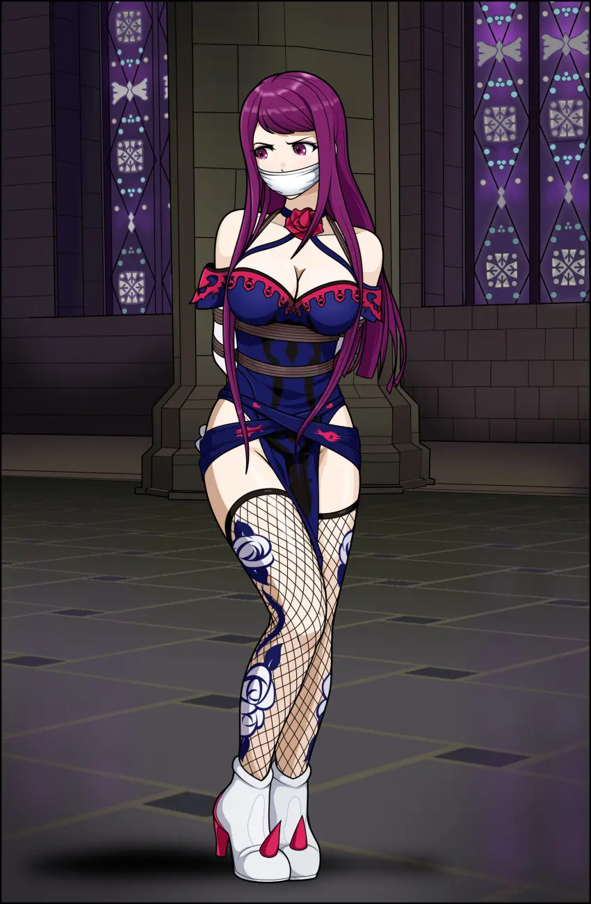 Image 1girls,breasts,female,female_only,large_breasts,long_hair,solo,standing,very_long_hair,bangs,elbow_gloves,gloves,thighhighs,thighs,bare_shoulders,bare_thighs,cleavage,collarbone,shoulders,pink_eyes,dress,purple_hair,indoors,nintendo,restrained,high_heels,fire_emblem,fishnets,bondage,angry,window,femsub,full_body,bound,bound_wrists,fire_emblem_engage,ivy_(fire_emblem),fishnet_legwear,arms_behind_back,rope,bound_arms,pelvic_curtain,side_slit,just_some_guy