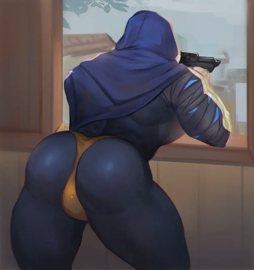 Image solo,1boy,male,ass,muscular,muscular_male,male_only,yaoi,solo_focus,gay,bara,public,ass_focus,thong,solo_male,hoodie,bandage,half-dressed,bandages,valorant,public_nudity,kult2k,omen_(valorant),half_naked,cloak