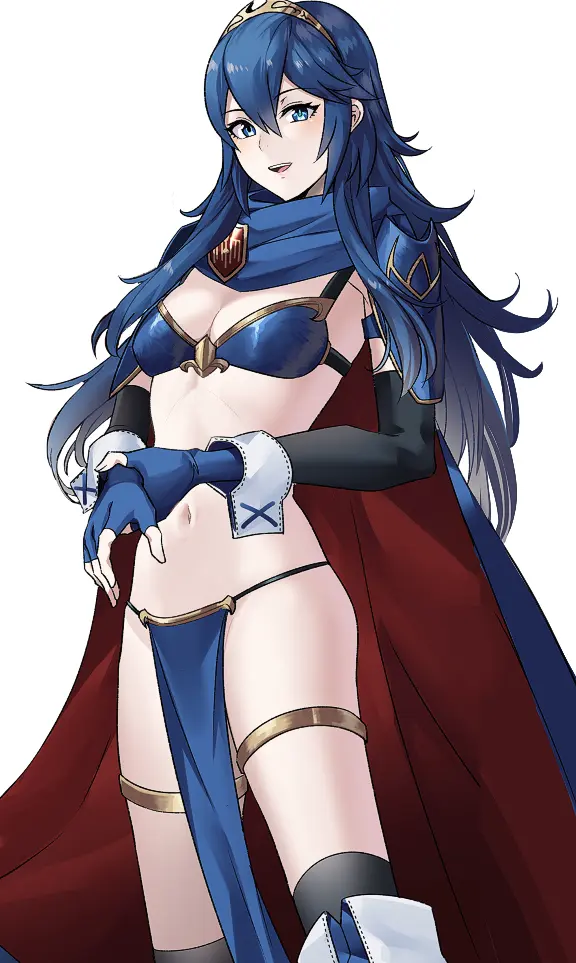 Image 1girls,breasts,female,female_only,long_hair,open_mouth,simple_background,smile,solo,standing,very_long_hair,white_background,blue_eyes,blue_hair,elbow_gloves,gloves,navel,symbol-shaped_pupils,bikini,small_breasts,swimsuit,nintendo,cape,blue_bikini,fire_emblem,fire_emblem_awakening,lucina_(fire_emblem),fingerless_gloves,boots,tiara,armor,loincloth,bikini_armor,shoulder_armor,ameno_(a_meno0),fold-over_boots