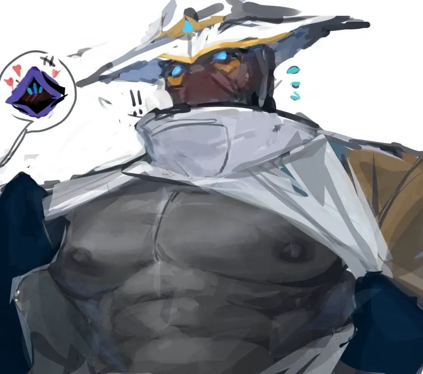 Image male,faceless_male,muscular,muscular_male,2boys,male/male,male_only,yaoi,gay,bara,pecs,male_focus,mask,no_visible_genitalia,valorant,faceless_character,opening_shirt,muscular_chest,omen_(valorant),half_naked,masked_male,ripping_clothing,unzipping,cypher_(valorant),anmei_ftnn