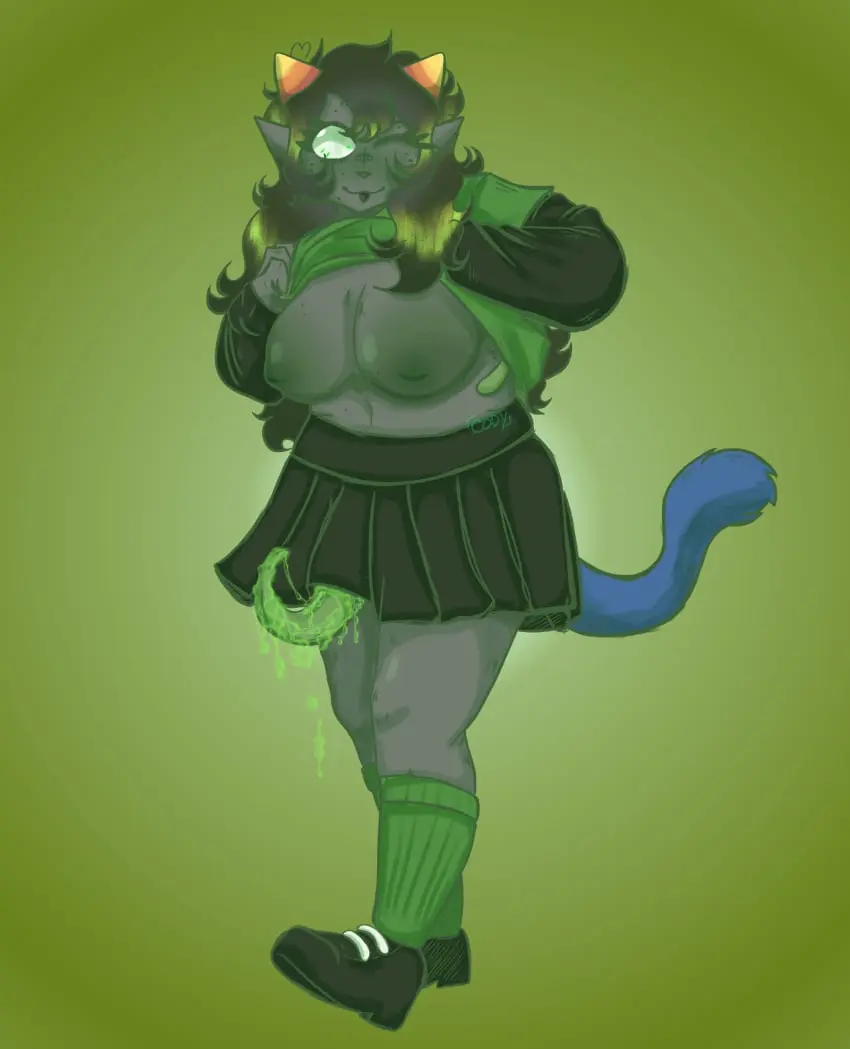 Image breasts,breasts_out,female,tail,uncensored,horns,digital_art,wink,winking_at_viewer,uncensored_breasts,uncensored_penis,flashing,flashing_breasts,tentabulge,tentacle_penis,winking,homestuck,green_cum,digital_drawing,lubrication,meulin_leijon,dancestor,heyitstitz
