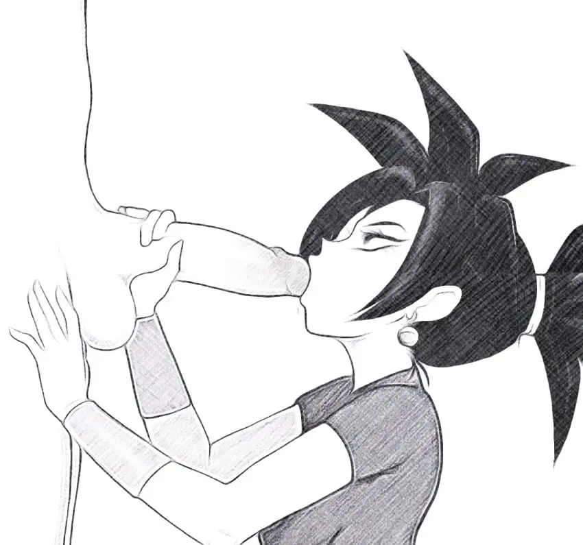 Image 1girls,female,1boy,black_hair,male,oral,penis,fellatio,kneeling,ponytail,digital_media_(artwork),balls,huge_cock,veiny_penis,petite,testicles,dragon_ball,blowjob,shounen_jump,black_eyes,sketch,dragon_ball_super,fusion,kefla,saiyan,:>=,potara_fusion,base_form_kefla,afrobull