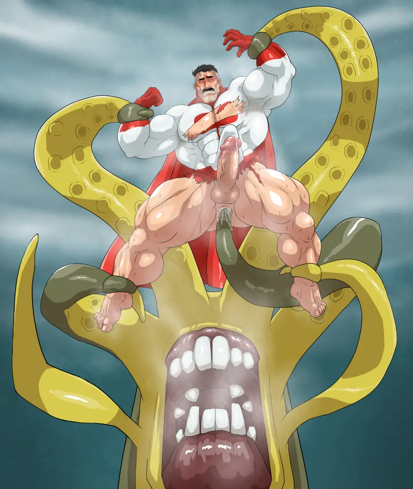 Image male,penis,sweat,erection,muscular,male_only,yaoi,balls,bara,tentacle,stomach_bulge,sweating,boner,invincible,muscles,ripped_clothing,musk,nolan_grayson,omni-man,kaiju,tentacle_on_male,hitenmaru