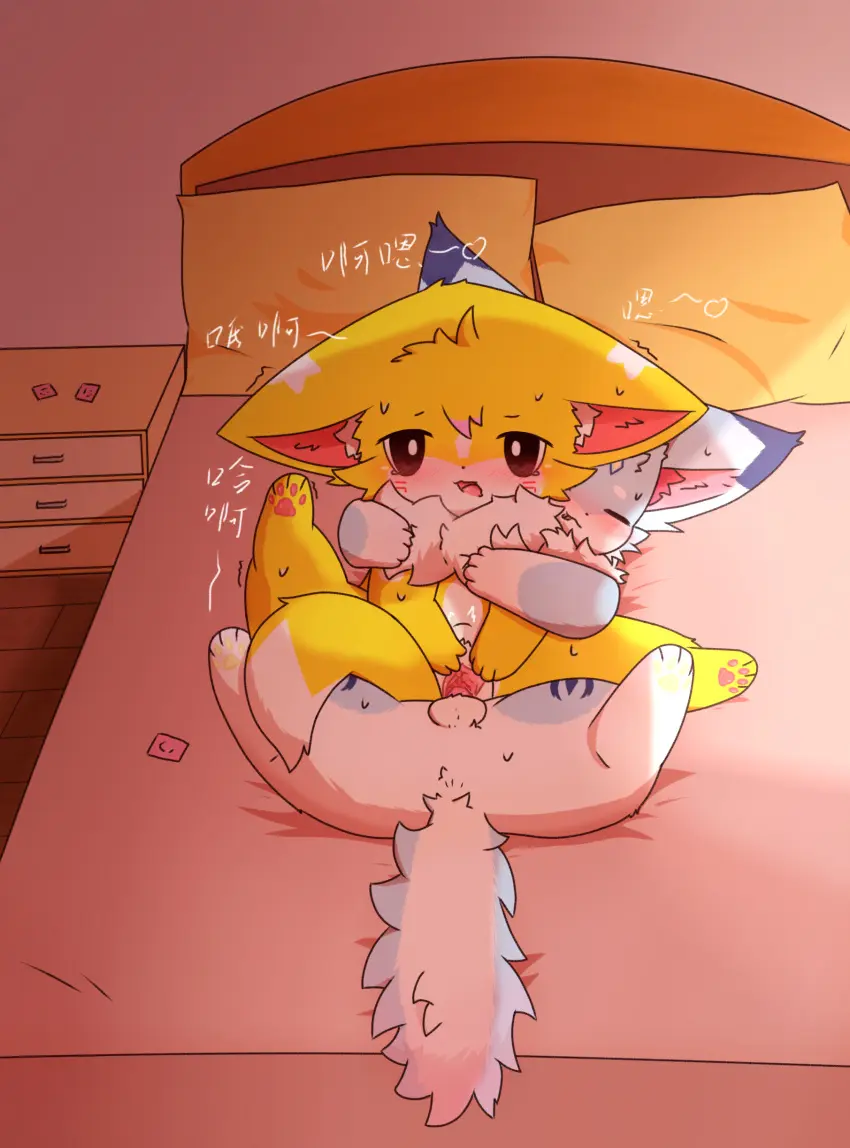 Image blush,female,hi_res,male,nude,penis,pussy,tail,sex,duo,spread_legs,spreading,absurd_res,genital_fluids,bodily_fluids,canid,canine,fur,genitals,mammal,yellow_body,yellow_fur,feline,fox,felid,domestic_cat,felis,family,ne0023,canidaecat