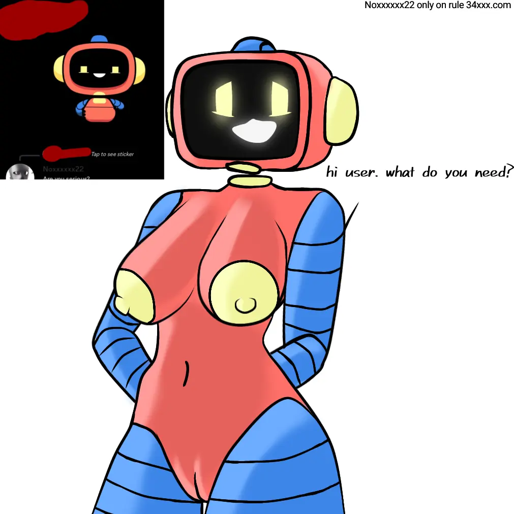 Image 1girls,breasts,female,solo,white_background,asking_a_question,robot,reference_image,android,yellow_nipples,screen_face,asking,clyde_(discord),discord_(app),screen_head,noxxxxxx22,clydebot_(discord),discord_message