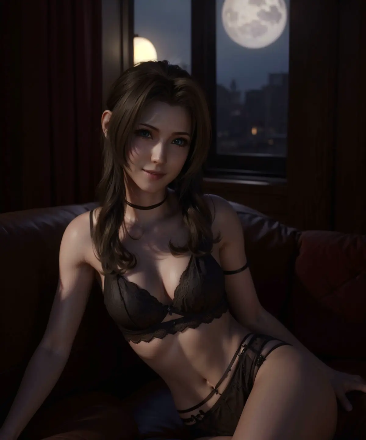 Image female,ai_generated,lingerie,green_eyes,brown_hair,final_fantasy,final_fantasy_vii,final_fantasy_vii_remake,aerith_gainsborough,final_fantasy_vii_rebirth