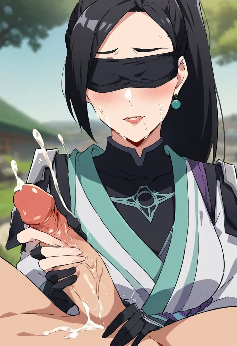 Image cum,cum_on_face,ai_generated,handjob,outside,cumshot,riot_games,blindfold,confused,valorant,sage_(valorant)