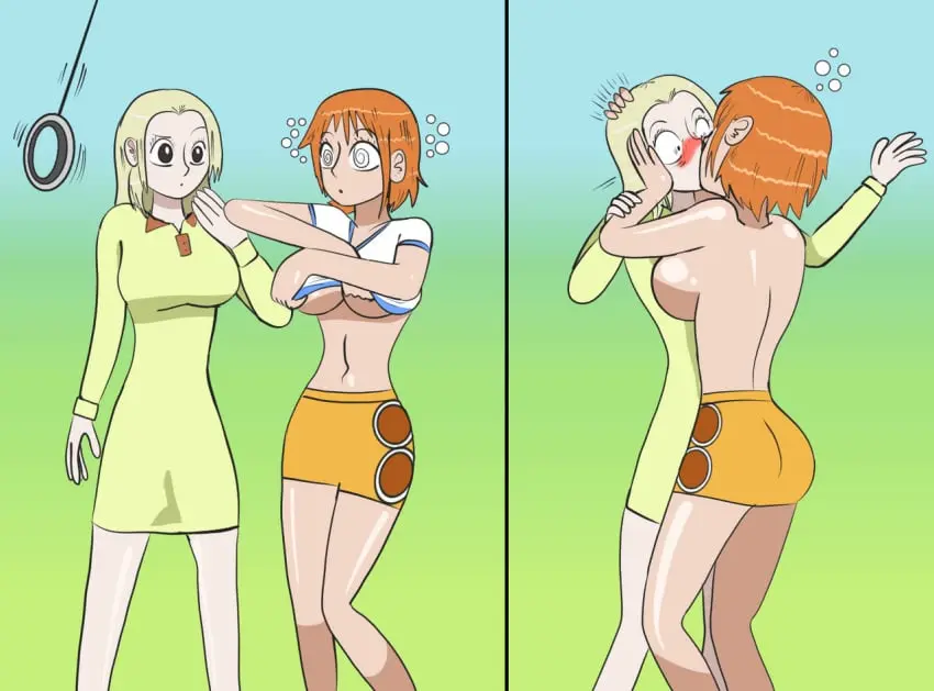 Image female,female_only,one_piece,nami_(one_piece),orange_hair,blonde_hair,yuri,blonde_hair_female,topless_female,hypnosis,mind_control,forced_yuri,pendulum,forced_kiss,undressing_self,orange_hair_female,pre-timeskip,surprise_kiss,nami_(classic),gongo_gongo,gongox2,kaya_(one_piece)