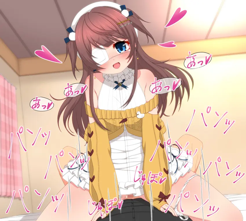 Image blush,breasts,female,hair_ornament,head_tilt,highres,long_hair,looking_at_viewer,shirt,smile,1boy,blue_eyes,male,penis,sidelocks,straight,panties,underwear,hat,sex,small_breasts,cowgirl_position,solo_focus,hairclip,dress,vaginal_penetration,censored,mosaic_censoring,indoors,pov,white_dress,straddling,curtains,closed_mouth,off_shoulder,feet_out_of_frame,motion_lines,heart,assertive_female,sweater,femdom,beret,clothed_sex,eyepatch,black_shirt,two_side_up,panties_around_one_leg,pov_crotch,white_hat,variant_set,frills,pom_pom_(clothes),pom_pom_hair_ornament,cropped_sweater,mahjong_soul,medium_bangs,frilled_dress,yellow_sweater,fujigaya_arctia,medical_eyepatch,off-shoulder_sweater,shinomiya_fuyumi