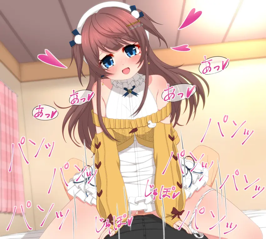Image blush,breasts,female,hair_ornament,head_tilt,highres,long_hair,looking_at_viewer,shirt,smile,1boy,blue_eyes,male,penis,sidelocks,straight,panties,underwear,hat,sex,small_breasts,cowgirl_position,solo_focus,hairclip,dress,vaginal_penetration,censored,mosaic_censoring,indoors,pov,white_dress,straddling,curtains,closed_mouth,off_shoulder,feet_out_of_frame,motion_lines,heart,assertive_female,sweater,femdom,beret,clothed_sex,eyepatch,black_shirt,two_side_up,panties_around_one_leg,pov_crotch,white_hat,variant_set,frills,pom_pom_(clothes),pom_pom_hair_ornament,cropped_sweater,mahjong_soul,medium_bangs,frilled_dress,yellow_sweater,fujigaya_arctia,off-shoulder_sweater,shinomiya_fuyumi
