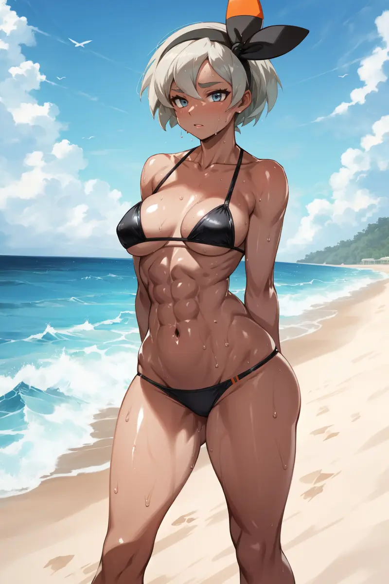 Image 1girls,big_breasts,breasts,clothed,clothing,female,female_only,grey_hair,hi_res,large_breasts,looking_at_viewer,solo,pokemon,short_hair,sweat,bikini,female_focus,thick_thighs,dark_skin,muscular,beach,water,ai_generated,bare_shoulders,bare_thighs,color,solo_female,tagme,dark-skinned_female,nintendo,grey_eyes,fit,fit_female,bikini_top,sand,bikini_bottom,abs,muscular_female,muscles,bare_legs,game_freak,bare_arms,pokemon_ss,sea,pokemon_trainer,gym_leader,bea_(pokemon)