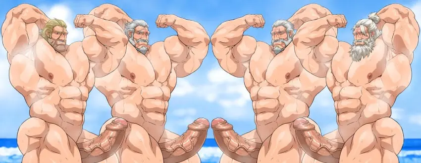 Image grey_hair,male,nude,penis,sweat,big_penis,erection,muscular,armpits,male_only,yaoi,balls,bara,multiple_boys,sweating,boner,beard,overwatch,overwatch_2,muscles,facial_hair,mature_male,older_male,musk,armpit,flexing,hitenmaru,reinhardt