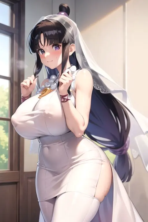 Image 1girls,big_breasts,breasts,female,female_only,human,human_only,light-skinned_female,light_skin,long_hair,looking_at_viewer,solo,standing,black_hair,ai_generated,solo_female,stable_diffusion,nai_diffusion,purple_eyes,2024,capcom,video_game_character,gyakuten_saiban,human_female,wedding_dress,wedding_veil,wedding,maya_fey