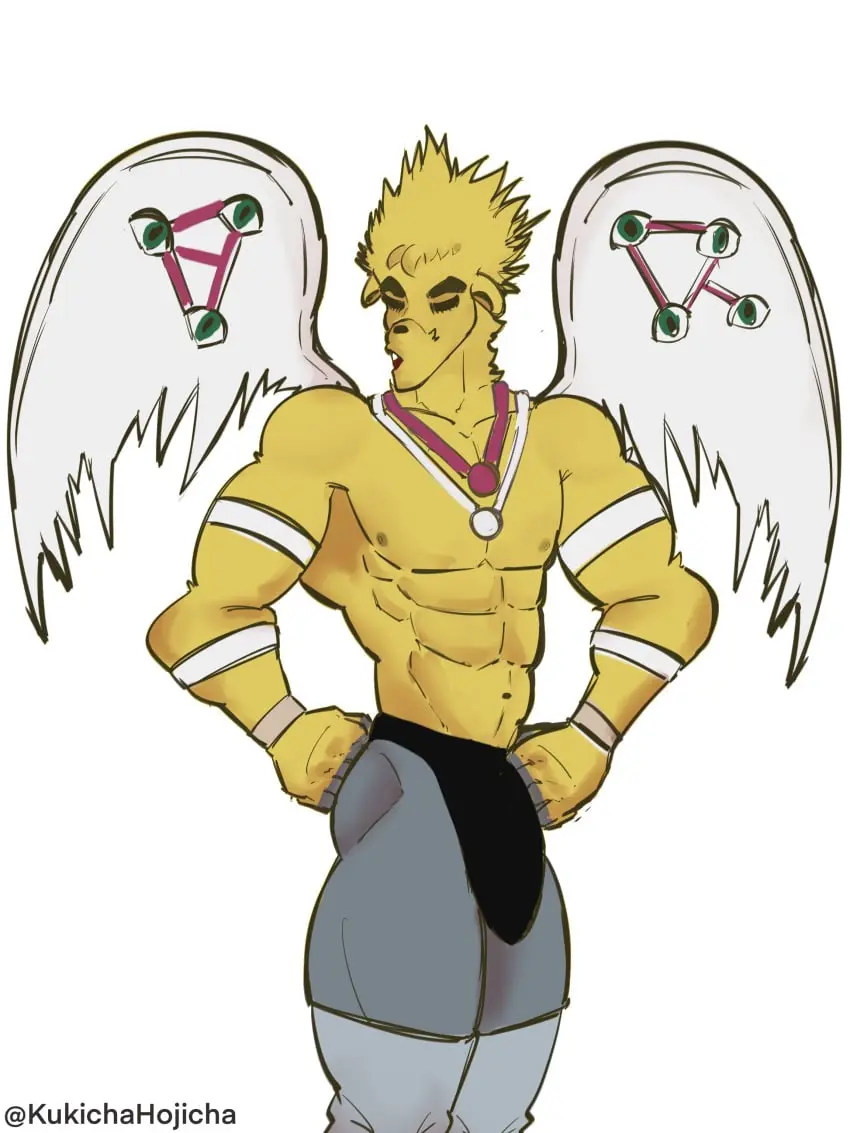 Image solo,1boy,male,furry,muscular,muscular_male,male_only,eyes,angel_wings,wings,anthro,green_eyes,bulge,muscles,no_background,buff,sole_male,golden_alpaca,kukichahojicha,yiik:_a_postmodern_rpg