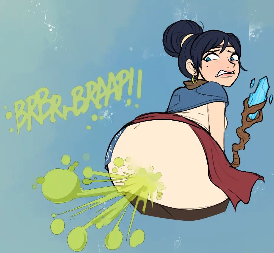 Image female,female_only,blue_eyes,ass,big_ass,blue_background,teeth_showing,tagme,onomatopoeia,fart,fart_cloud,kena:_bridge_of_spirits,kena_(character),xee,xeenitsu,zeeny