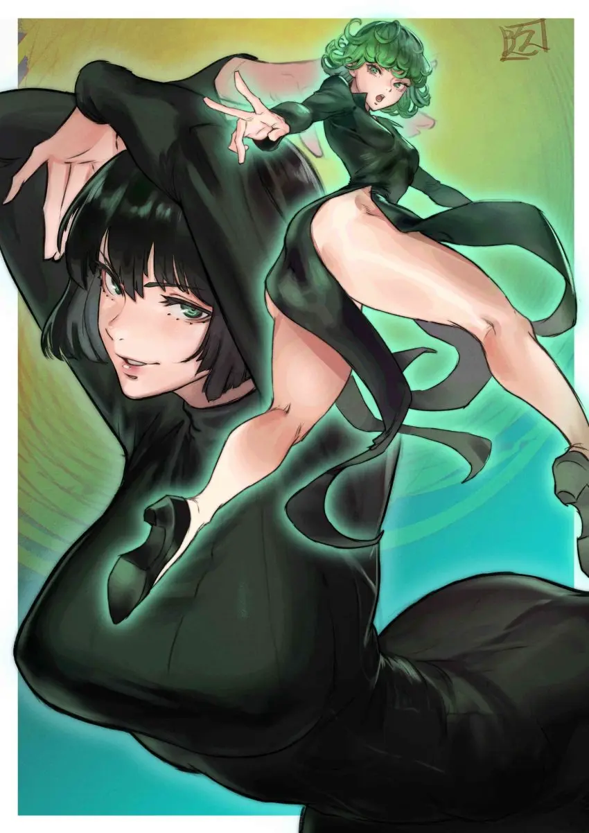 Image big_breasts,blush,breasts,clothed,clothing,female,female_only,hi_res,large_breasts,light-skinned_female,light_skin,looking_at_viewer,2girls,black_hair,multiple_girls,short_hair,female_focus,small_breasts,thick_thighs,bare_thighs,color,solo_female,tagme,green_eyes,green_hair,one-punch_man,tatsumaki,superheroine,bare_legs,fubuki_(one-punch_man),juaagacgy,kyuuakaku