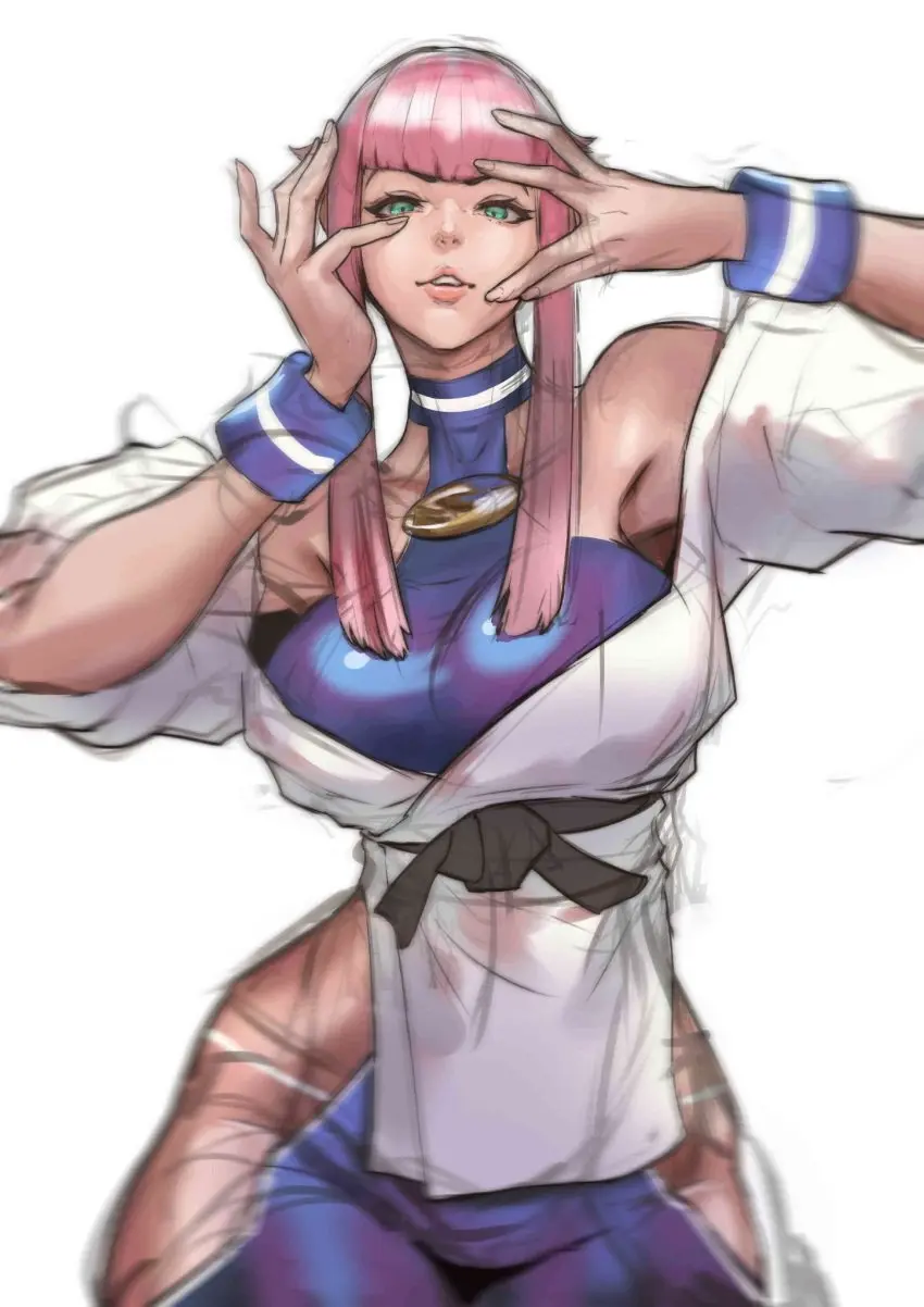 Image 1girls,big_breasts,breasts,clothed,clothing,female,female_only,hi_res,large_breasts,light-skinned_female,light_skin,looking_at_viewer,solo,white_background,short_hair,female_focus,thick_thighs,bare_shoulders,color,solo_female,pink_hair,green_eyes,fully_clothed,capcom,street_fighter,manon_legrand,street_fighter_6,juaagacgy