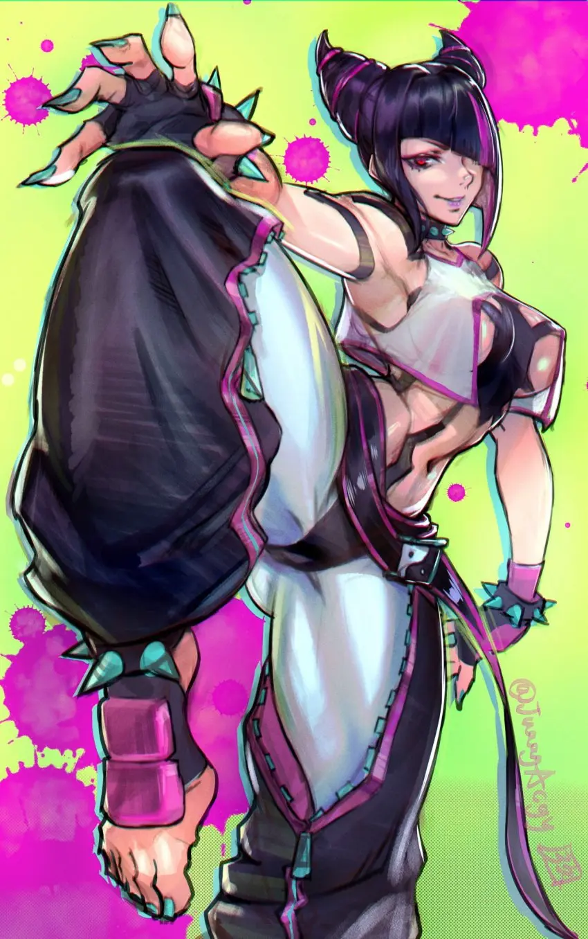 Image 1girls,big_breasts,breasts,clothed,clothing,female,female_only,hi_res,large_breasts,light-skinned_female,light_skin,looking_at_viewer,solo,black_hair,short_hair,female_focus,thick_thighs,feet,bare_shoulders,color,solo_female,tagme,purple_eyes,nipples_visible_through_clothing,street_fighter,bare_arms,street_fighter_6,juri_han,juaagacgy,kyuuakaku